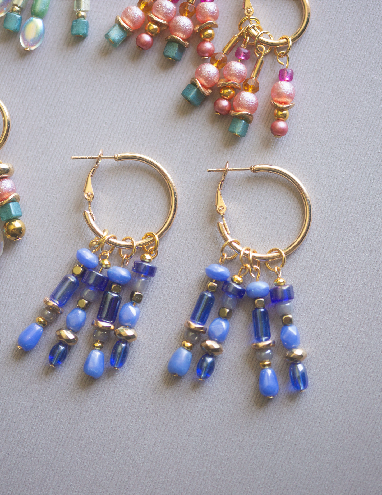 Electric Blue Boho Beaded Hoop Earrings