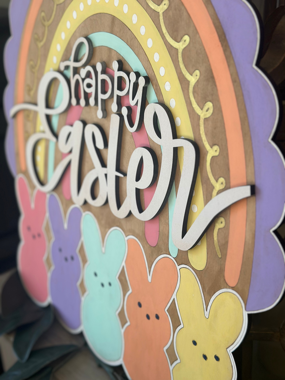 Happy Easter Peeps Door Hanger – Customizable Pastel Decor