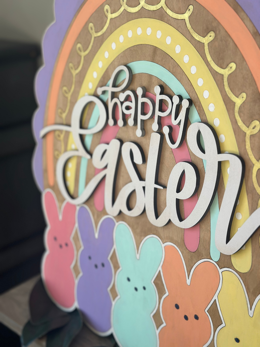 Happy Easter Peeps Door Hanger – Customizable Pastel Decor