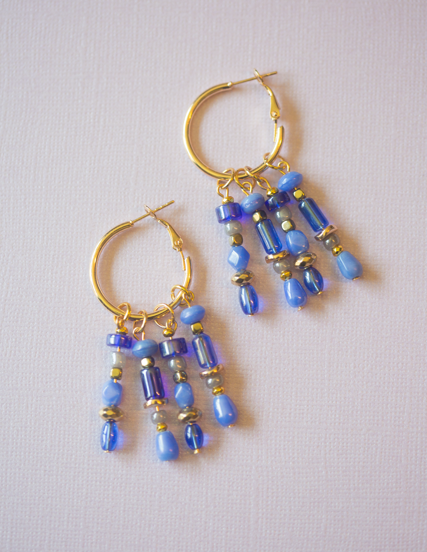 Electric Blue Boho Beaded Hoop Earrings