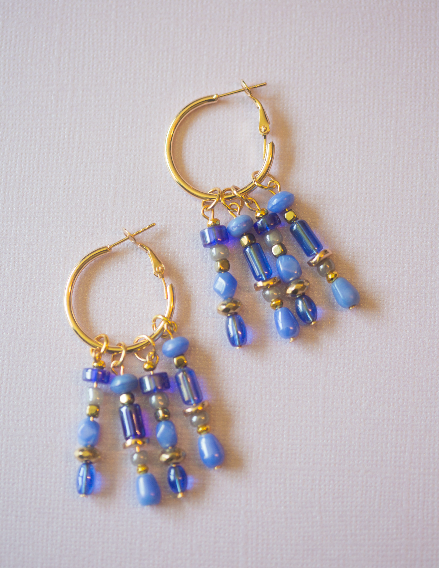 Electric Blue Boho Beaded Hoop Earrings