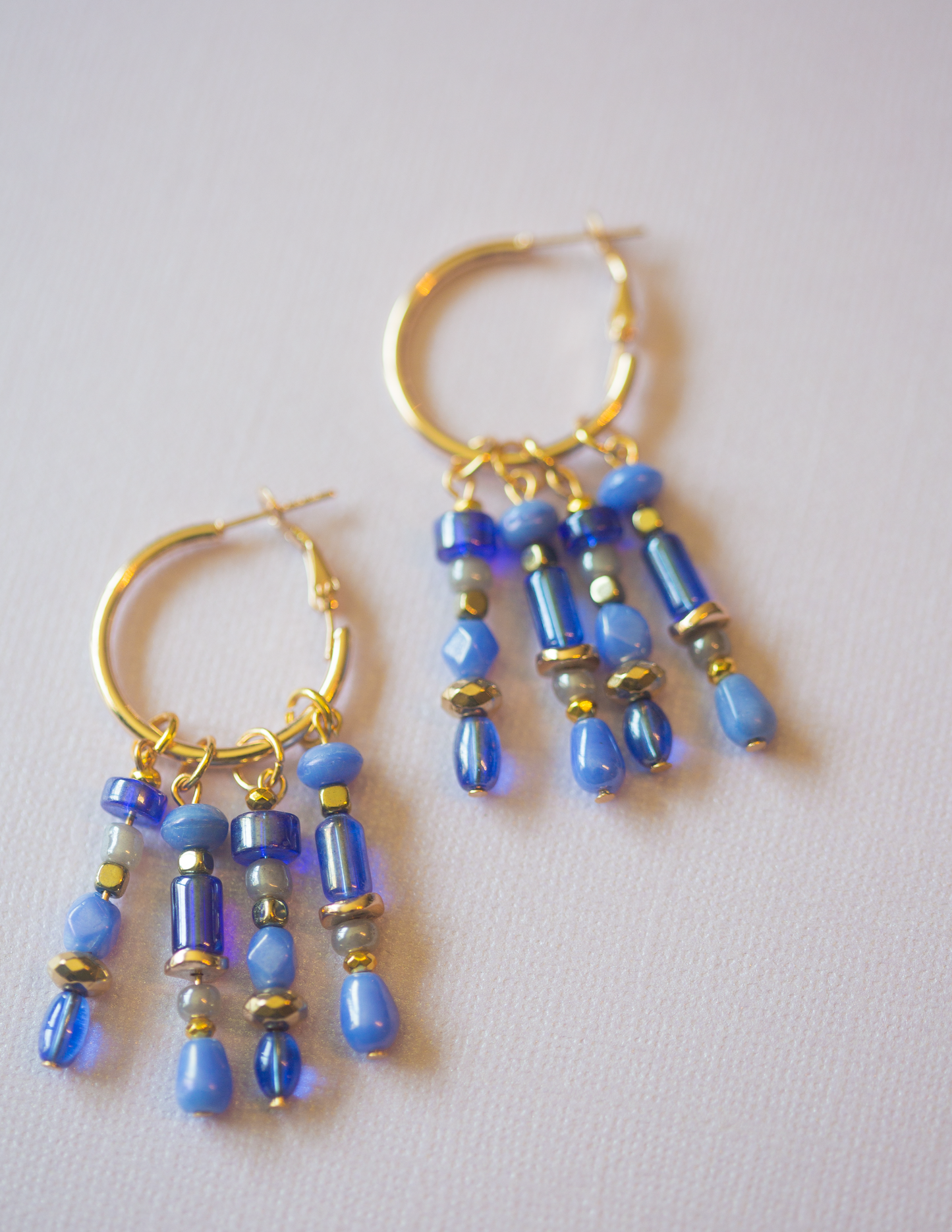 Electric Blue Boho Beaded Hoop Earrings