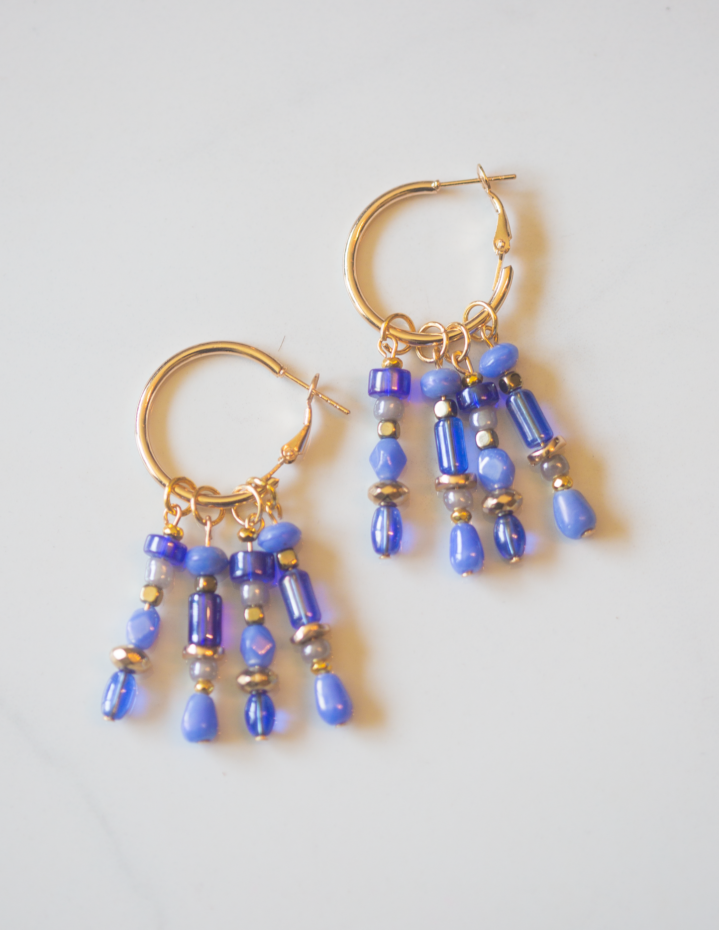 Electric Blue Boho Beaded Hoop Earrings