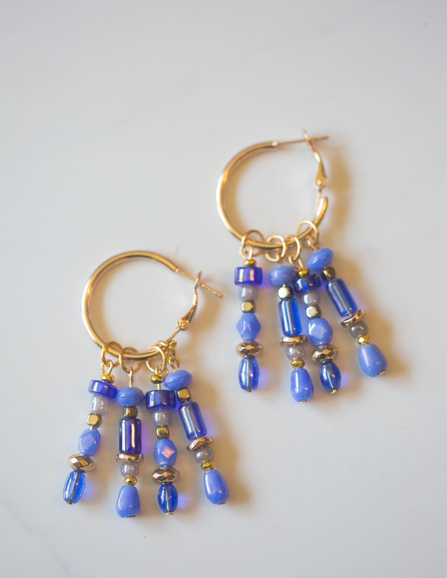 Electric Blue Boho Beaded Hoop Earrings