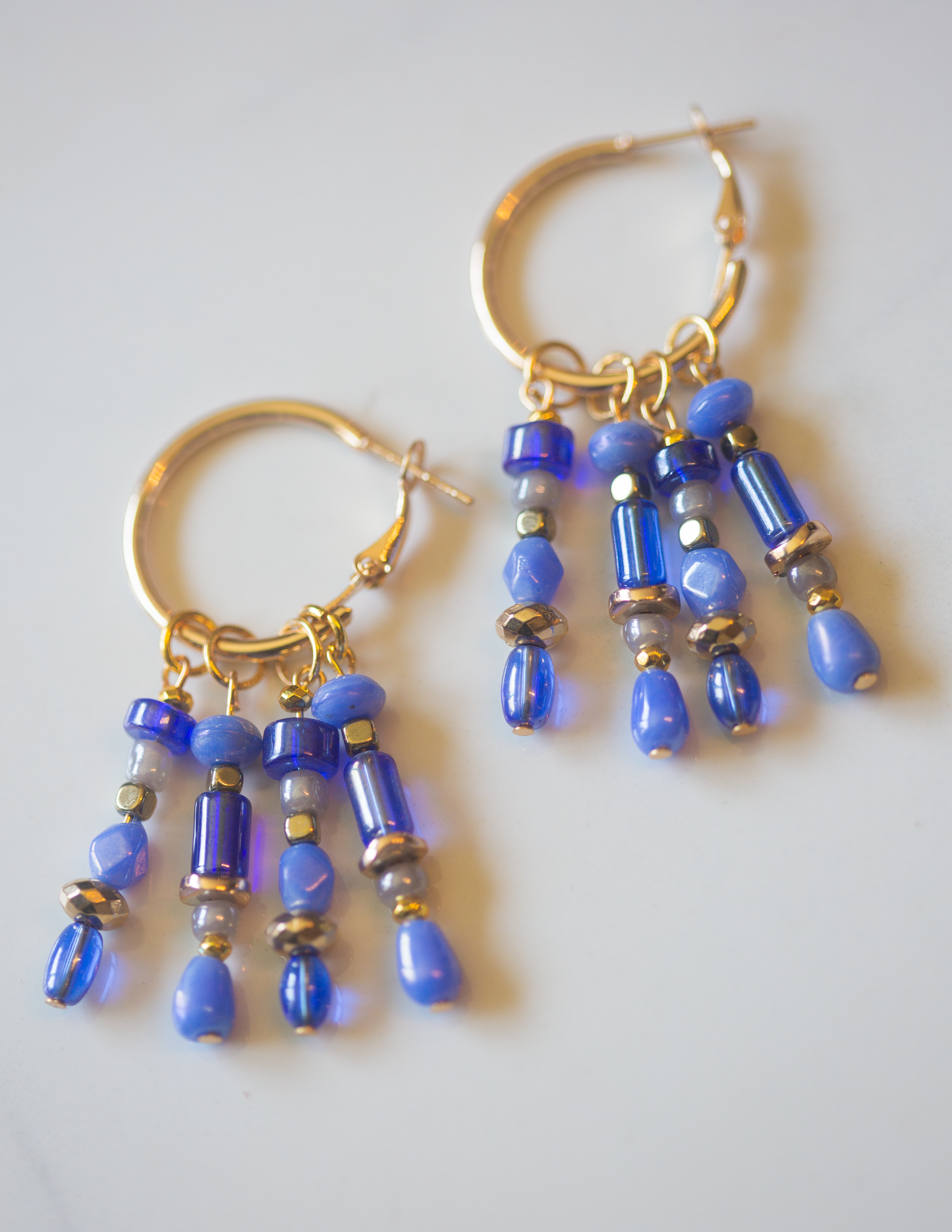 Electric Blue Boho Beaded Hoop Earrings