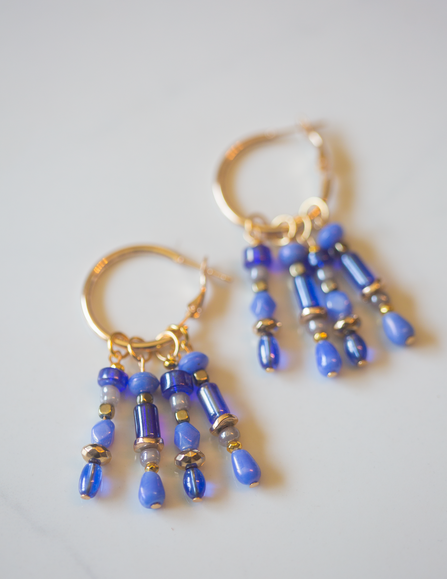Electric Blue Boho Beaded Hoop Earrings