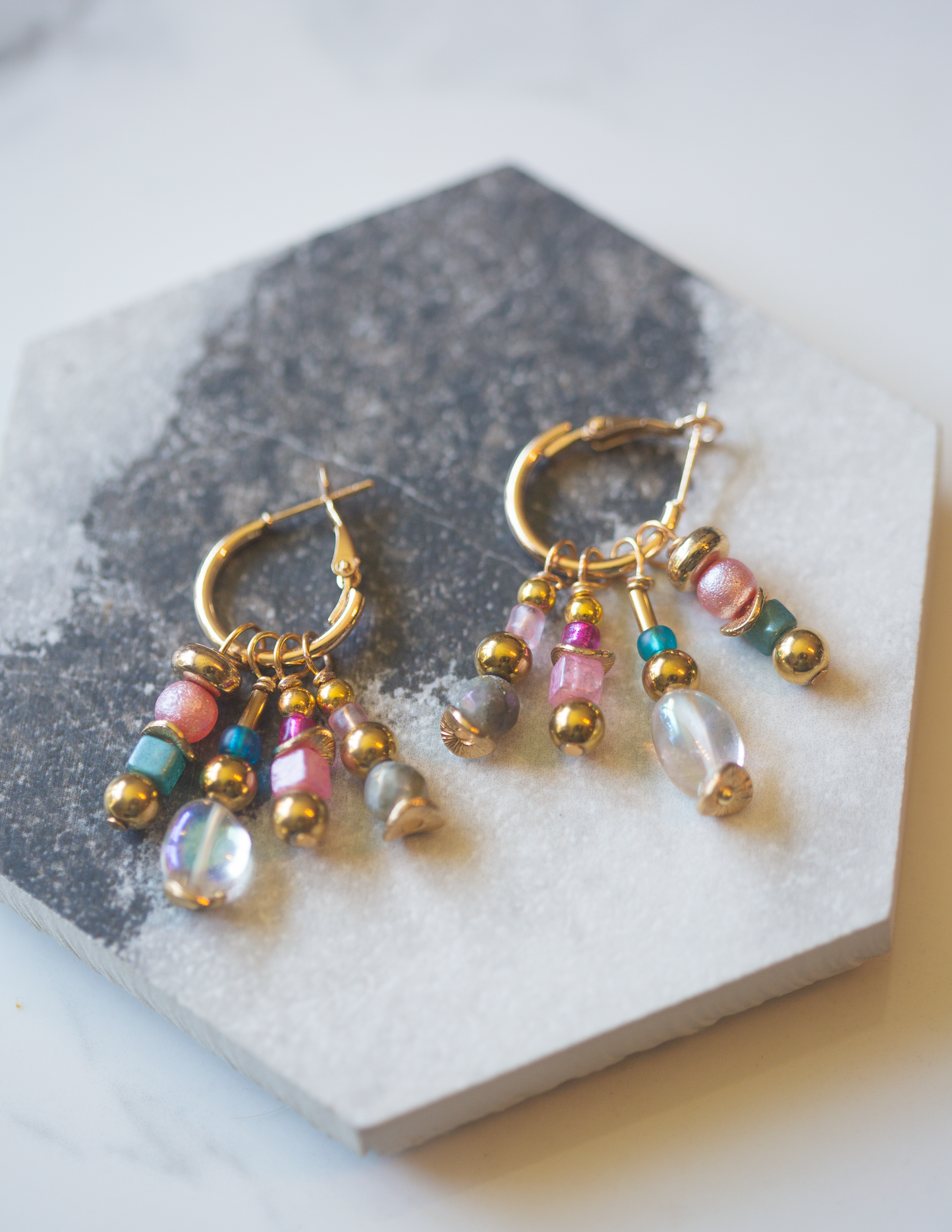 Golden Hour Glow Beaded Hoop Earrings