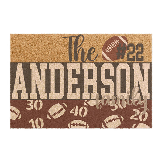 Football Doormat, Personalized Door Mat, Sports Team Decor, Custom Last Name Number, Team Colors Rug, Gift for Football Fan, Home Entrance