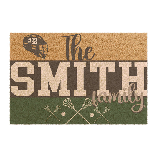 Lacrosse Doormat, Personalized Custom Name Number Team Colors, Sports Fan Gift, Entryway Rug, Housewarming Present, Unique Home Decor
