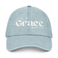 Saved by Grace Embroidered Denim Hat - Stylish Black Cap for Faith & Everyday Wear