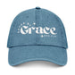 Saved by Grace Embroidered Denim Hat - Stylish Black Cap for Faith & Everyday Wear