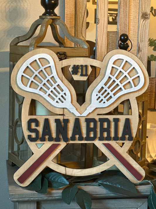 Lacrosse Player Door Hanger-Player Name and player Number-Custom Team Color