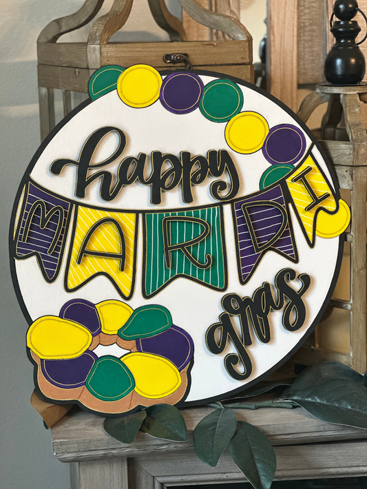 Happy Mardi Gras Door Hanger – Festive Hand-Painted Decor