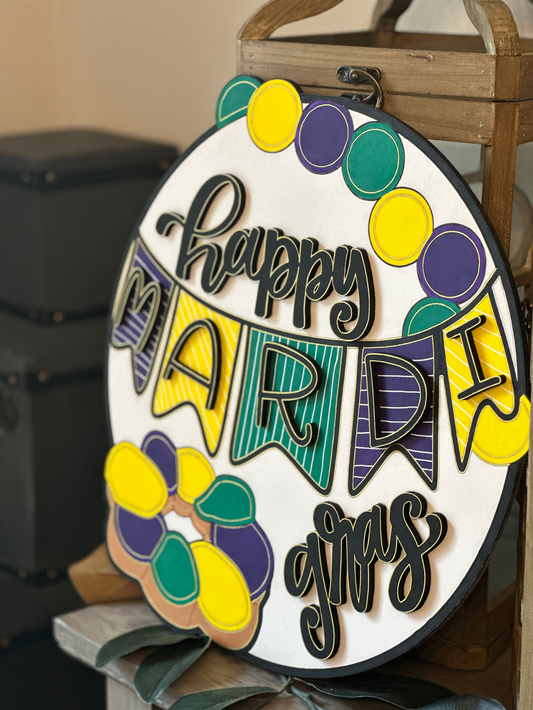 Happy Mardi Gras Door Hanger – Festive Hand-Painted Decor