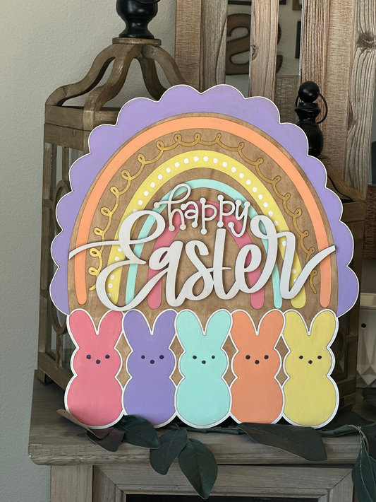 Happy Easter Peeps Door Hanger – Customizable Pastel Decor