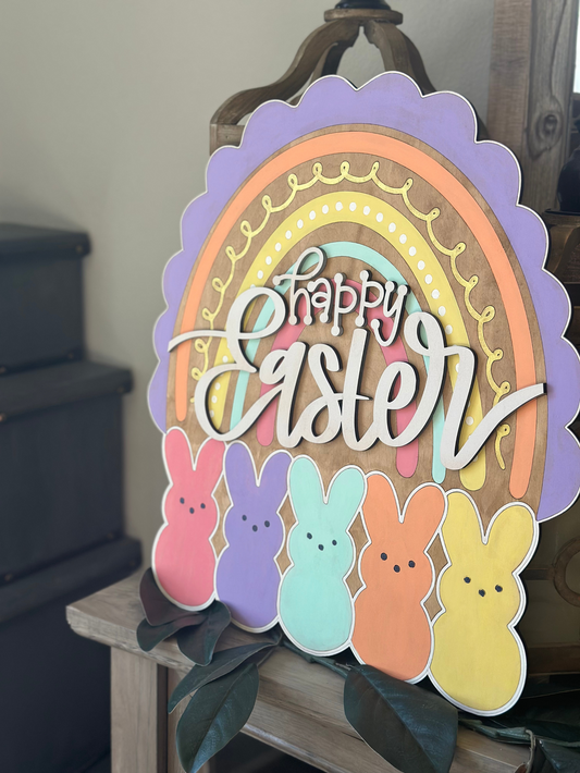 Happy Easter Peeps Door Hanger – Customizable Pastel Decor