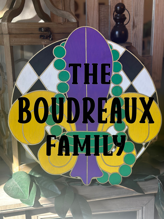 Mardi Gras Family Crest Door Hanger