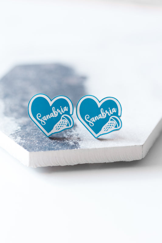 Custom Lacrosse Heart Earrings – Personalized with Your Name