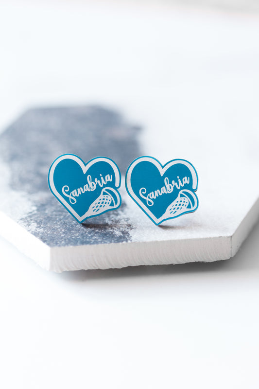 Custom Lacrosse Heart Earrings – Personalized with Your Name