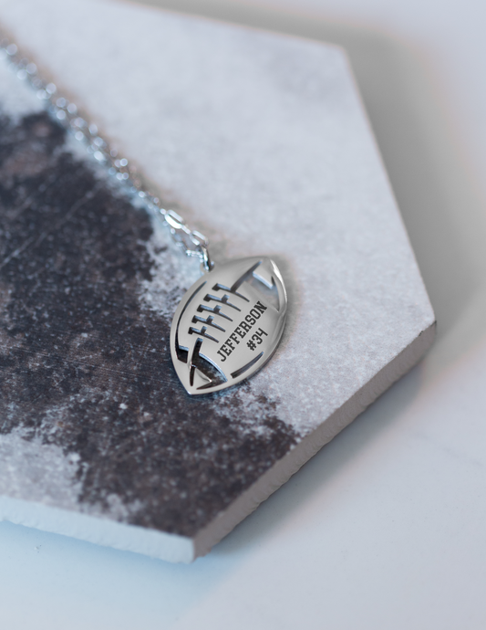 Personalized Football Necklace – Engraved Stainless Steel in Gold or Silver