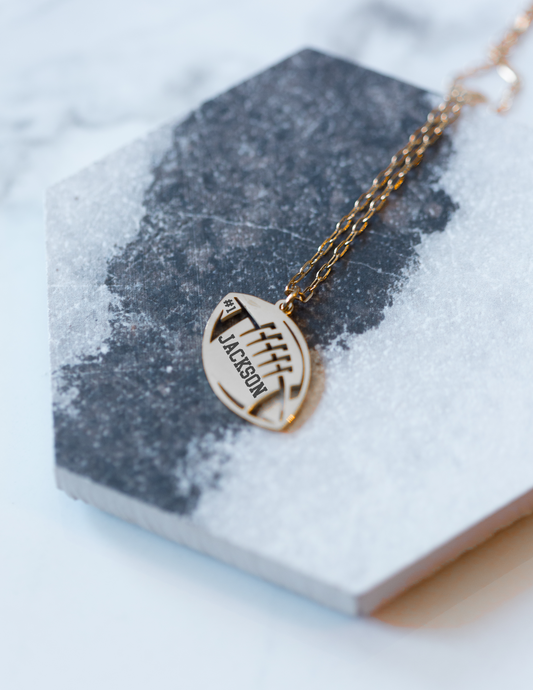 Personalized Football Necklace – Engraved Stainless Steel in Gold or Silver