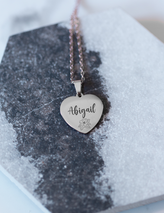 Personalized Heart Necklace – Engraved Stainless Steel in Gold or Silver