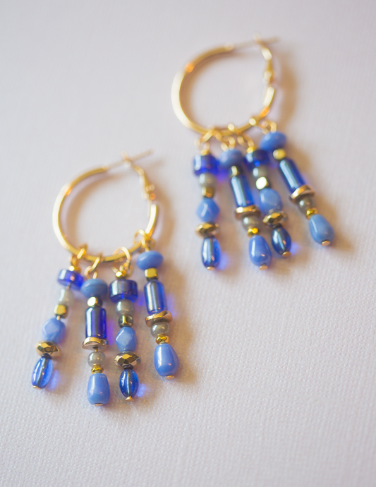Electric Blue Boho Beaded Hoop Earrings