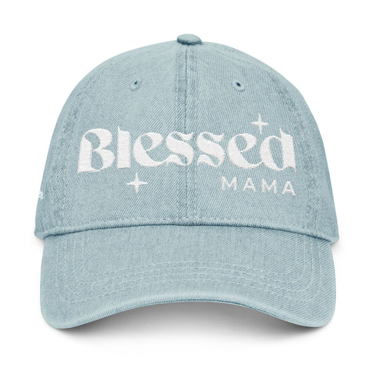 Embroidered Denim Hat, Blessed Mama with Starburst Design, Mom Gift, Gift for Her, Mother's Day Hat, Birthday Present