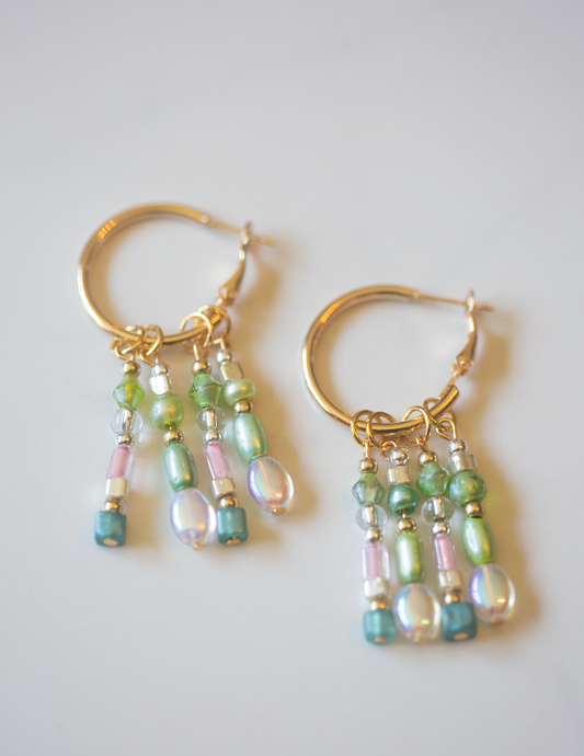 Iridescent Garden Beaded Hoop Earrings