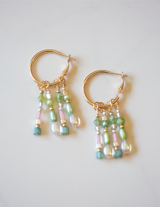 Iridescent Garden Beaded Hoop Earrings