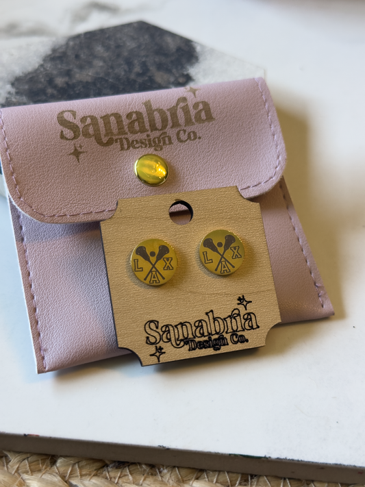LAX Lacrosse Stick Engraved Stud Earrings